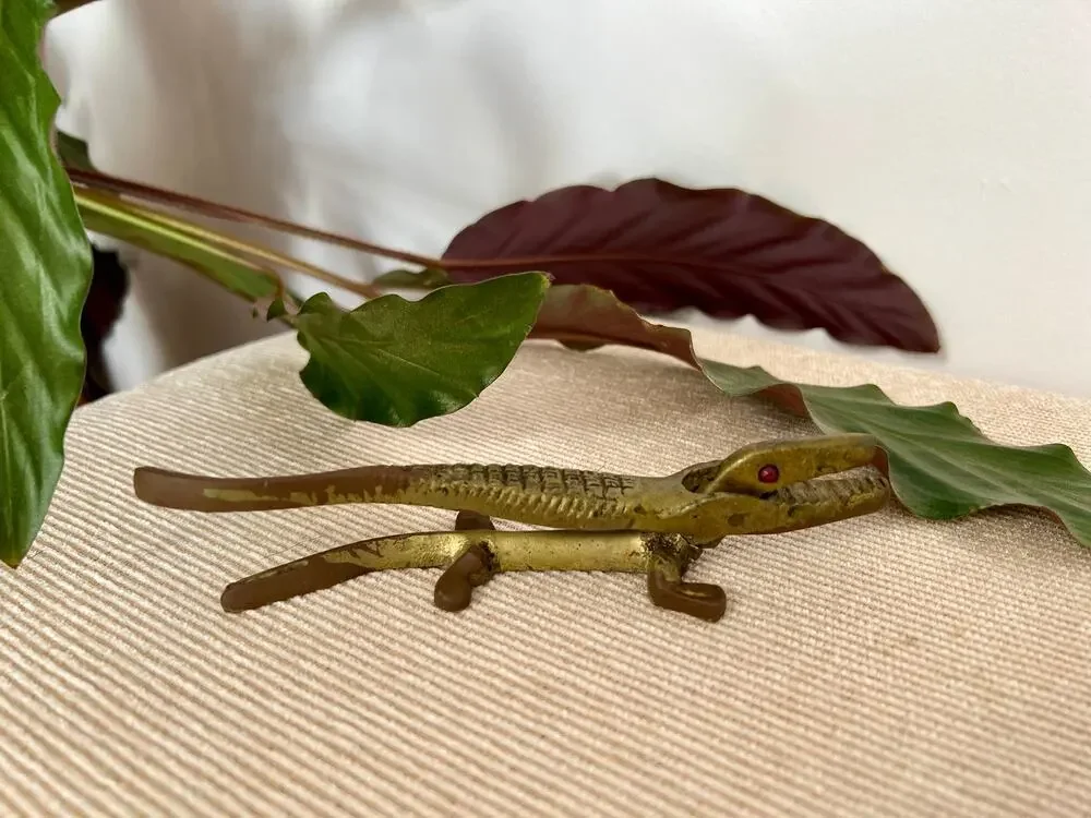 Vintage Brass Alligator Novelty Nut Cracker, 6